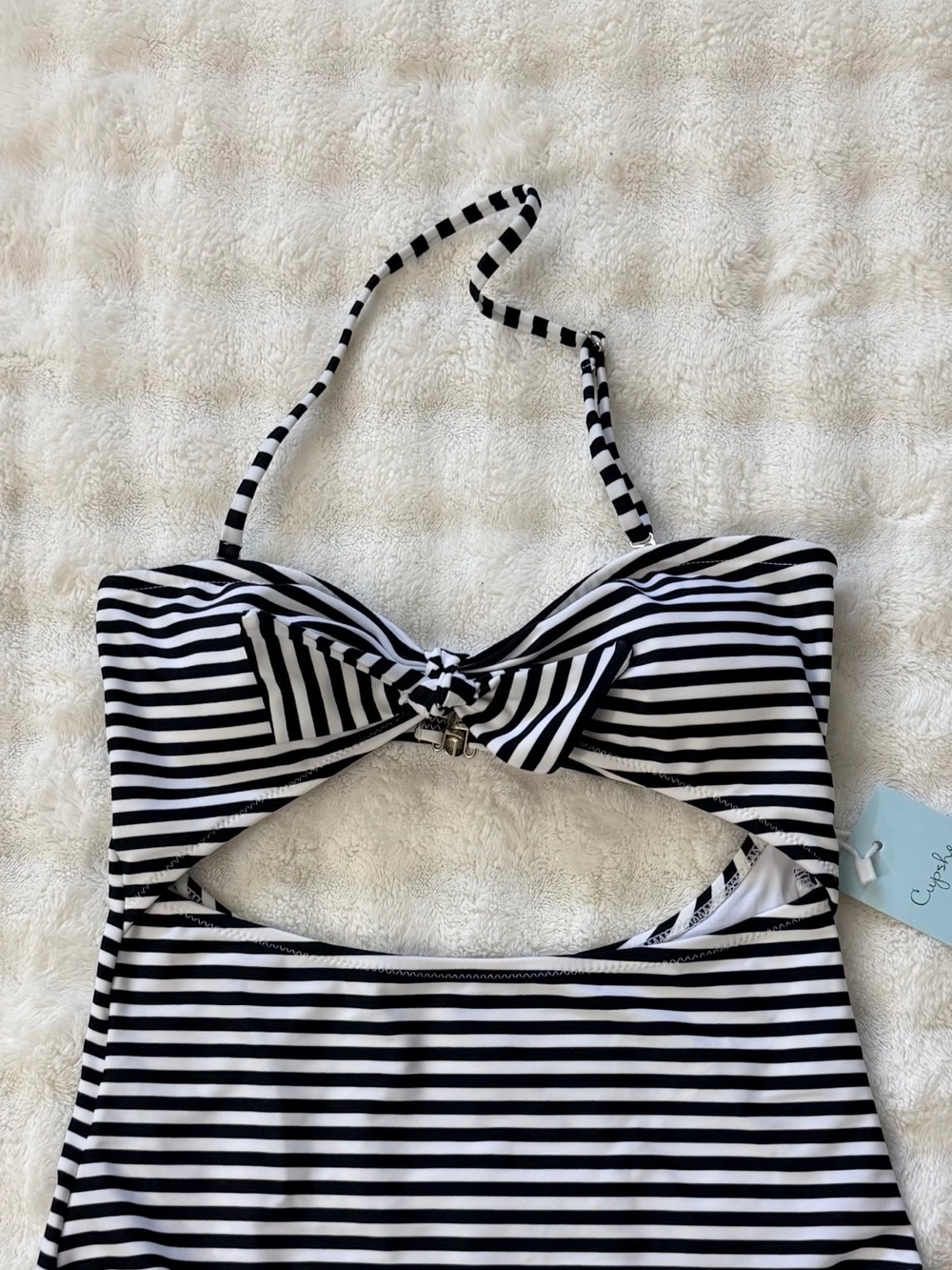 NWT Cupshe Halter/Strapless Black & White Stripe One-Piece Swimsuit Sz Small - Picture 4 of 13